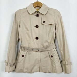 J. Crew Tan Trench Coat with Tailored Fit and Belt‎ Colourful Lining Size 6